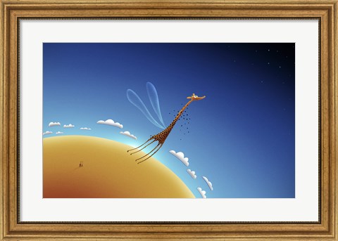 Framed Giraffe Learning to Fly Print