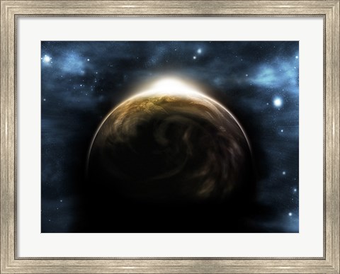 Framed Sunrise Over a Planet (digitally generated) Print