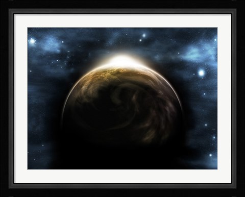 Framed Sunrise Over a Planet (digitally generated) Print