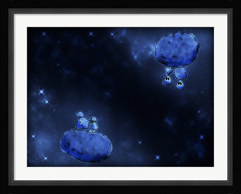 Framed Humans and Aliens in Outer Space Print