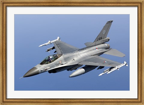 Framed Dutch F-16AM Over the Mediterranean Sea (close up) Print