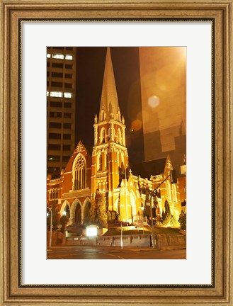 Framed Albert Street Uniting Church at Night, Brisbane, Queensland, Australia Print