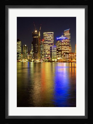 Framed Brisbane River and Brisbane at Night, Queensland, Australia Print