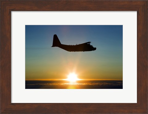 Framed Silhouette of a MC-130H Combat Talon at Sunset, East Anglia, UK Print
