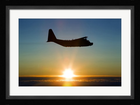 Framed Silhouette of a MC-130H Combat Talon at Sunset, East Anglia, UK Print