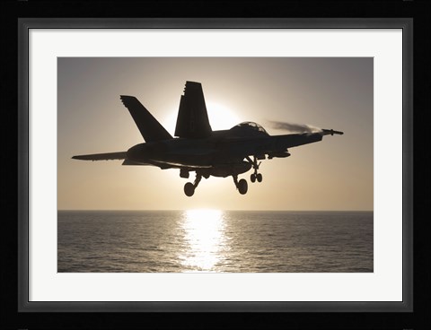 Framed F/A-18F Super Hornet in the Morning Sun over the Arabian Sea Print
