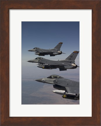 Framed Three F-16&#39;s fly in Formation over Arizona (vertical) Print