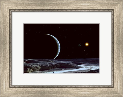 Framed Lone Explorer Follows an Ancient Riverbed Print