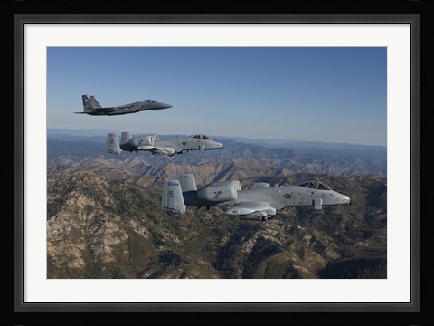 Framed F-15 Eagle and Two A-10 Thunderbolts, Central Idaho Print