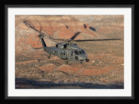 Framed HH-60G Pave Hawk Flies a Low Level Route in New Mexico Mountains Print