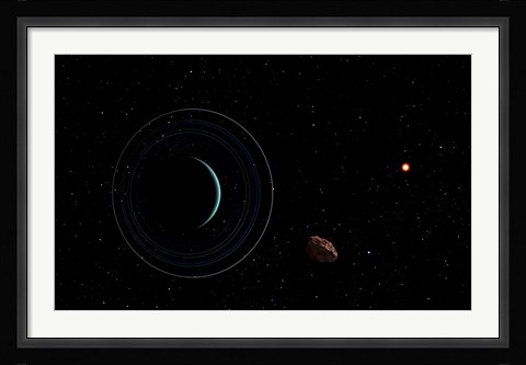 Framed Uranus with the Distant Sun and an Inner Satellite Print