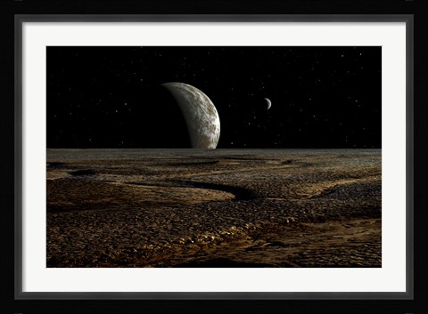 Framed Planet and its Moon are Dimly Lit by a Distant Sun Print