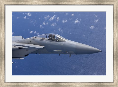 Framed F-15 Eagle Flies over the Pacific Ocean Print