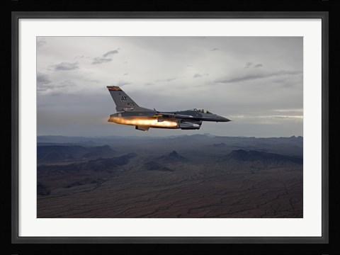 Framed F-16 Fighting Falcon Fires an AGM-65 Maverick Missile Print