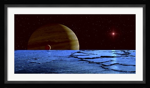 Framed Jupiter and its Moon Lo as Seen from the Surface of Jupiter's Moon Europa Print