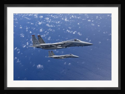 Framed Two F-15 Eagles over the Pacific Ocean Print