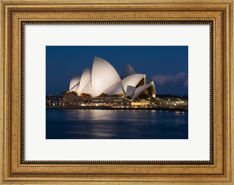 Framed Australia, Sydney Opera House at night on waterfront Print