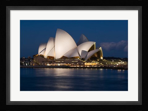 Framed Australia, Sydney Opera House at night on waterfront Print