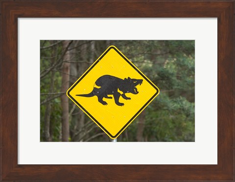 Framed Tasmanian Devil warning sign, Tasman Peninsula, Australia Print