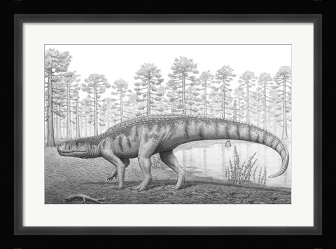Framed Chirotherium Roams a Prehistoric Era Landscape Print