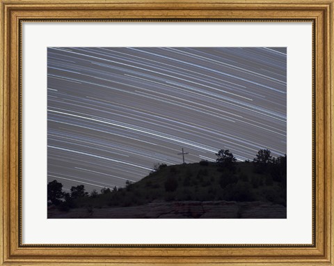 Framed Star Trails over a cross in Oklahoma Print