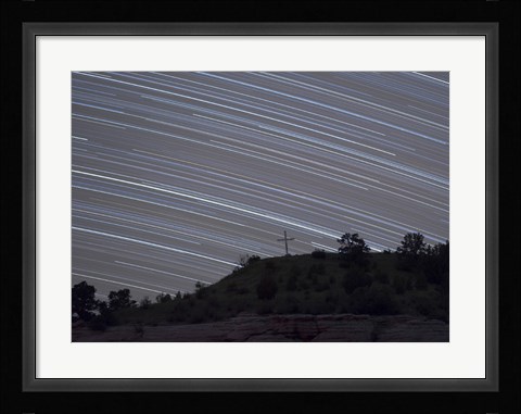 Framed Star Trails over a cross in Oklahoma Print