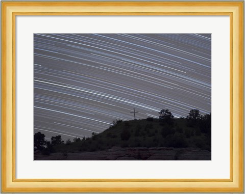 Framed Star Trails over a cross in Oklahoma Print