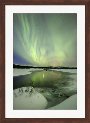 Framed Aurora Borealis over a creek, Yukon, Canada Print
