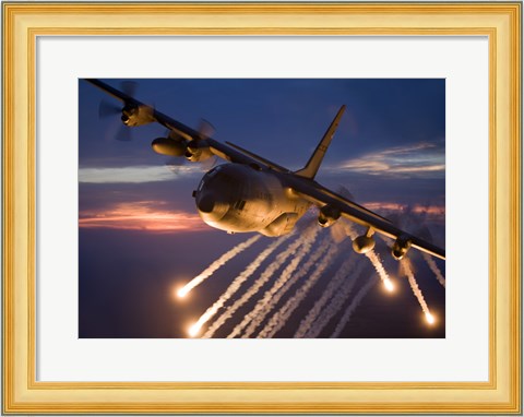 Framed C-130 Hercules Releases Flares Print