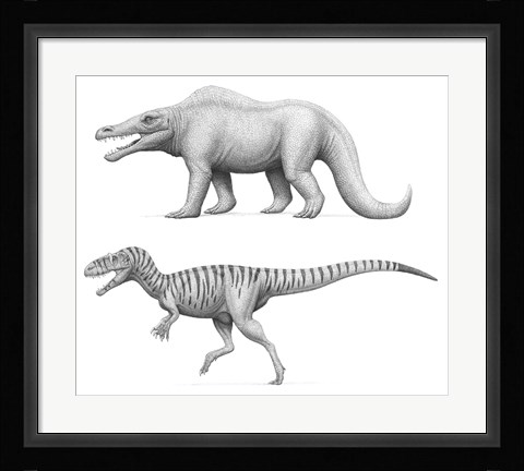 Framed Megalosaurus Bucklandii, Past and Present Print