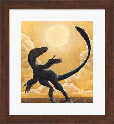 Framed Deinonychus Antirrhopus Dancing in the Sun Print
