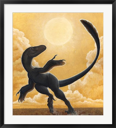 Framed Deinonychus Antirrhopus Dancing in the Sun Print