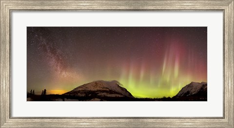 Framed Red Aurora Borealis and Milky Way over Carcross Desert, Canada Print
