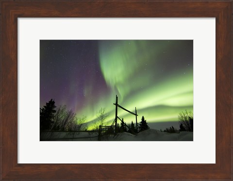 Framed Aurora Borealis over a Ranch, Whitehorse, Yukon, Canada Print