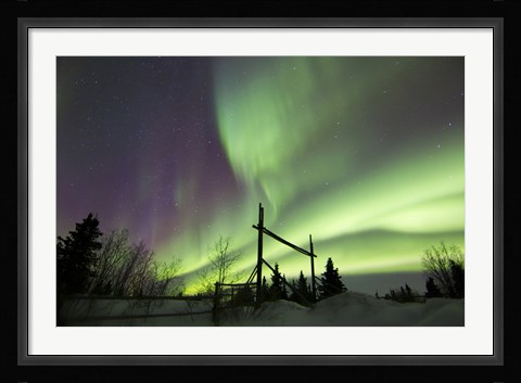 Framed Aurora Borealis over a Ranch, Whitehorse, Yukon, Canada Print