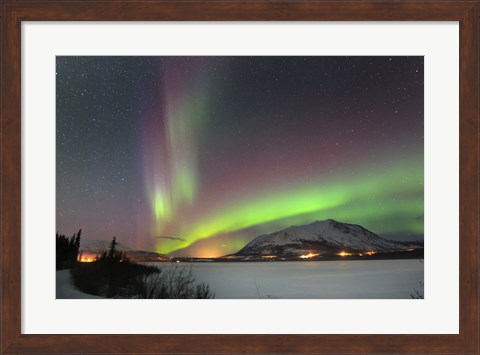 Framed Aurora Borealis over Nares Lake, Carcross, Yukon, Canada Print