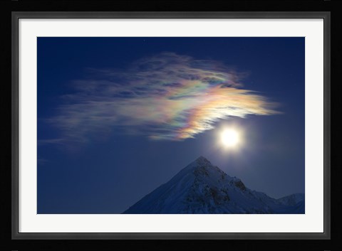 Framed Full Moon with Rainbow Clouds at Ogilvie Mountains Print