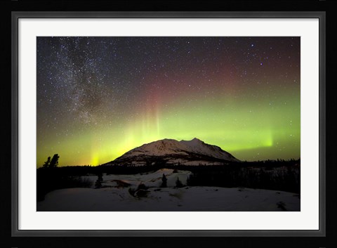 Framed Aurora Borealis and Milky Way over Carcross Desert, Canada Print