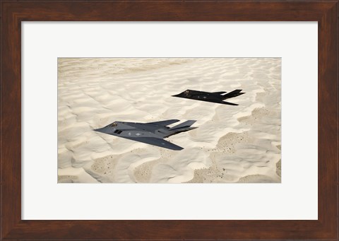 Framed Two F-117 Nighthawk Stealth Fighters over White Sands National Monument Print