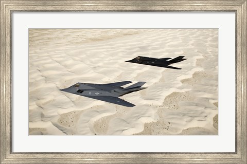 Framed Two F-117 Nighthawk Stealth Fighters over White Sands National Monument Print