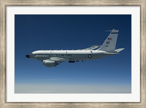 Framed RC-135W Rivet Joint Aircraft Flies over the Midwest Print
