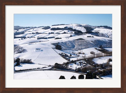 Framed Winter snow near Invermay Research Centre, Taieri Plain, South Island, New Zealand Print