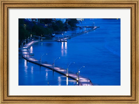 Framed Evening View of a pontoon Bridge over Brisbane River, Brisbane, Queensland Print