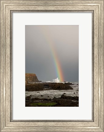 Framed New Zealand, South Island A rainbow arcs over Curio Bay Print