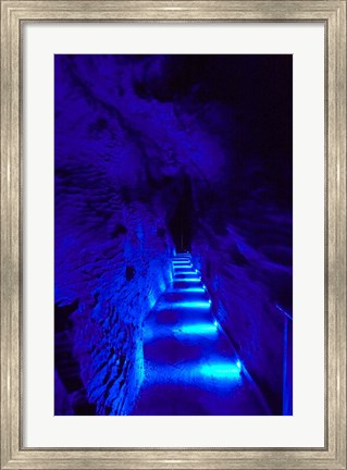 Framed Blue Lights, Ruakuri Caves, North Island, New Zealand Print