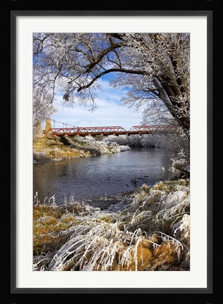 Framed Historic Suspension Bridge, Taieri River, South Island, New Zealand Print
