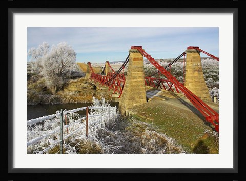 Framed Historic Suspension Bridge, Taieri River, Sutton, Otago, South Island, New Zealand Print