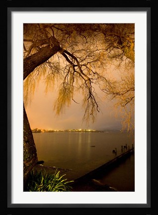 Framed City Lights across Lake Rotorua, Rotorua, Bay of Plenty, North Island, New Zealand Print