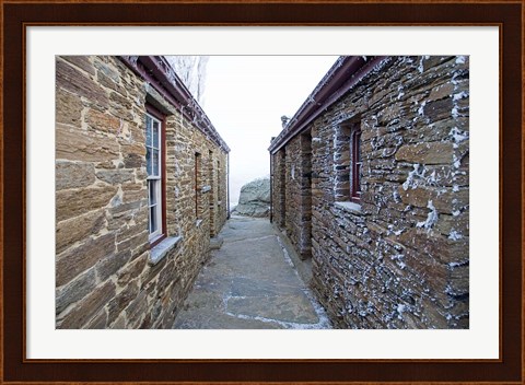 Framed Historic Mitchell&#39;s Cottage and Hoar Frost, Fruitlands, near Alexandra, Central Otago, South Island, New Zealand Print