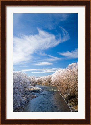 Framed Manuherikia River and Hoar Frost, Ophir, Central Otago, South Island, New Zealand Print